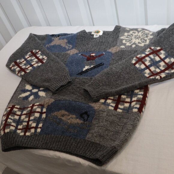 Field Gear Vintage Men's Sweater Winter Ski Theme 100% Wool Size Large Tall Gray - Picture 3 of 7